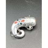 Rare English sterling silver vinaigrette in the form of a Scottish snuff mull, Birmingham 1899 (