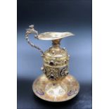 Austro-Hungarian sterling silver miniature water ewer and saucer, extensively marked and gilt