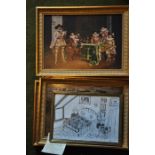 Quantity framed prints and a framed Cartoon