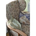 Vintage oak wingback armchair with reclining back