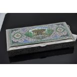 Persian silver table box with enamel plaque to lid c.1900-1925, hand embossed floral decoration to