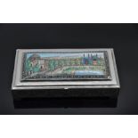 Persian Silver Table Box with an inlaid enamel panel to the lid of a scene from central Isfahan,