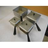 4 Vintage Daleware Aluminium Square Saucepans . Largest 8 x 8 x 5 inches smallest 5 x 5 x 3 inches ,