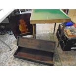 Vono folding table, marquetry ship fire screen and vintage box