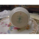 Colclough china, yellow set with pink flowers, 6 cups and saucers, 6 cake plates and a cake