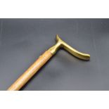 Handcrafted brass and oak walking cane, crafted by an inmate of HMS Kingston, Portsmouth Naval