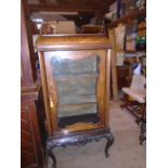 Edwardian mahogany inlaid display cabinet on cabriolet legs