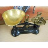 Libra Cast Iron Scales with Brass Pans and Brass Weights