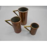 3 Vintage Copper Measures with Brass Handles ( 1 cup , 1/2 cup and 1/4 cup )