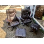 Two Swivel Recliners and matching footstools ( one chair A/F )