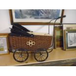 Antique style wicker dolls pram (German) NOT safe for children's use, has been used to display