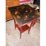 Oriental Style handkerchief games table ( a/f leg needs attention ) 18 x 18 inches 31 1/2 tall