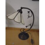 Tiffany style lamp with milky coloured glass shade, one screw missing to hold shade in place.