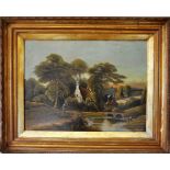 A large gilt framed oil on canvas rural scene, W Haines, (English 19th century), Frame 81 x 85 cm,
