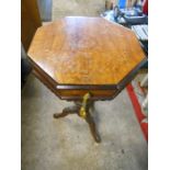 Antique Victorian Walnut Veneered Trumpet Sewing Table 17 x 17 inches 28 1/2 tall