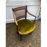 Edwardian mahogany armchair with cane back panel seat been reupholstered as cane work broken