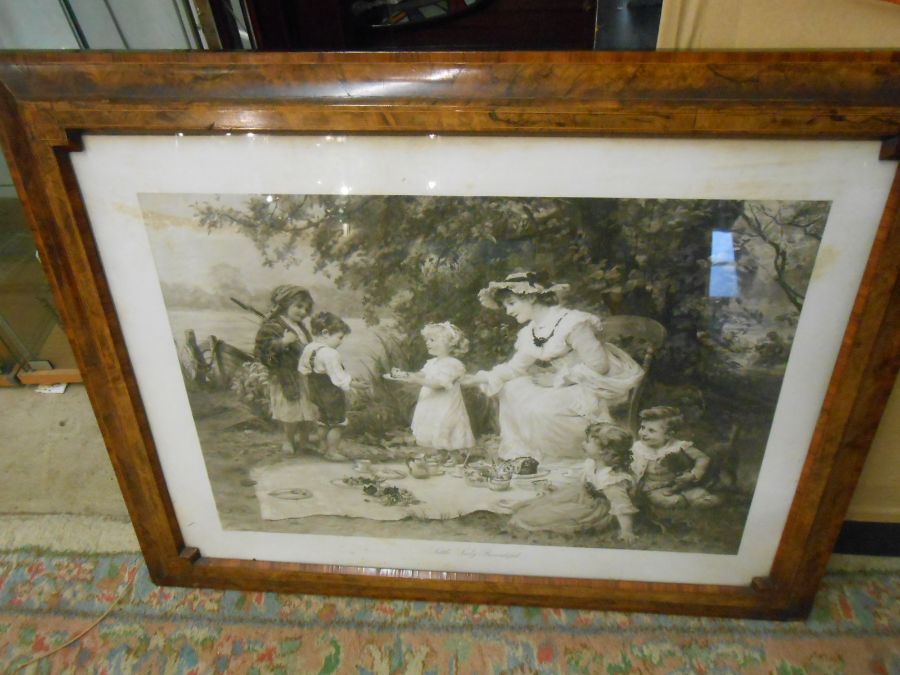 Victorian Framed Print Little Lady Bountiful in Walnut Veneered Frame ( frame is 30 x 38 inches )