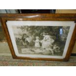 Victorian Framed Print Little Lady Bountiful in Walnut Veneered Frame ( frame is 30 x 38 inches )