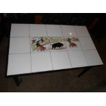 Retro Dorcally metal framed tile top table 31 x 19 inches 19 tall and LLoyd Loom Style Chair and