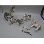 Rare cortendorf (pre goebel) zebra figures, as found and donkey (possibly Beswick)