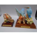 Leonardo Kingfishers on plinth and Robin on plinth