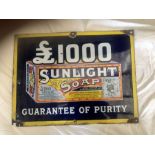 Antique Enamelled Sunlight Soap Shop Sign 38 x 51 cm
