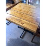 3 Pine top metal pedestal tables 64 x 64 cm 75 cm tall