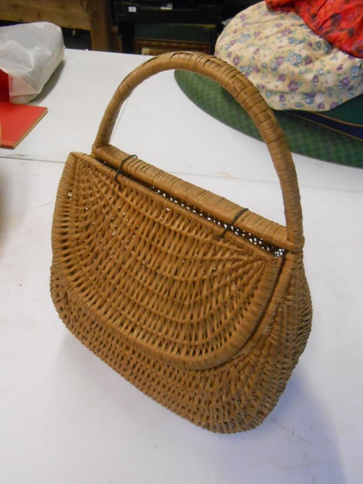 Wicker Basket with lid 14 inches wide at base 16 inches tall including handle