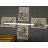 Jon Kosten Veere pencil sketches, signed oil on board of poppies and various prints