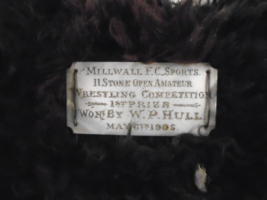 Byson/ cow? horns (large 87cm horn to horn) from Millwall wrestling competition and wool rug - Image 3 of 7