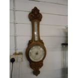 Vintage Oak Cased Barometer ( dial cracked ) 36 inches long