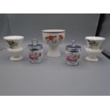 Royal Doulton fieldflower goblet with 2 Wedgwood urns and 2 egg coddlers
