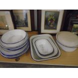 Enamelware, various plates, bowls and dishes
