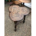 Antique Carved Oak Clover Leaf Table 27 inches tall 20 inches wide