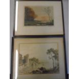 2 prints, one signed of boats on lakes