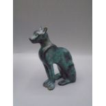 'Italica' green bronzed cat in original bag and box with leaflet 10cm tall