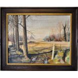 Oil on board landscape of an a winter scene unsigned framed 74 x 61cm