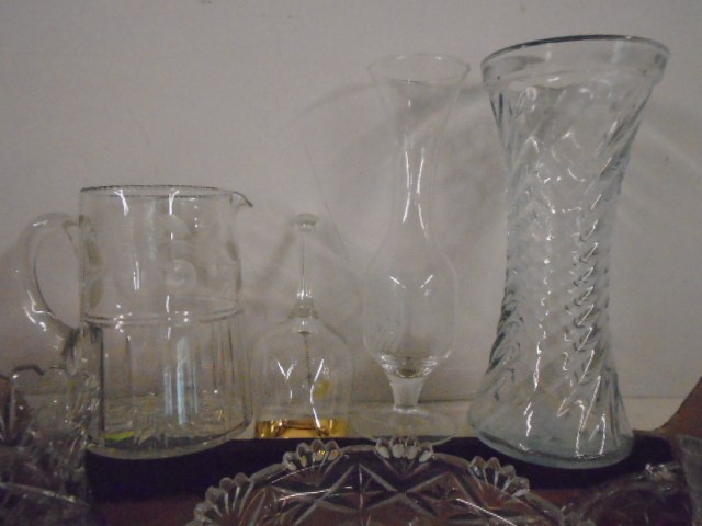 Box of glassware jugs, led crystal cut bowl, vases, bells etc - Image 3 of 3