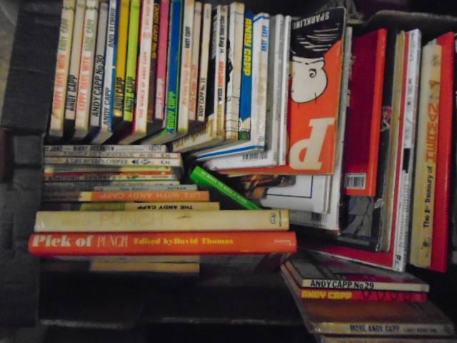 2 boxes of books including lots of Any Capp books, Dandy, Beezer, Disney etc