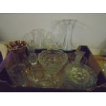 Box of glassware jugs, led crystal cut bowl, vases, bells etc