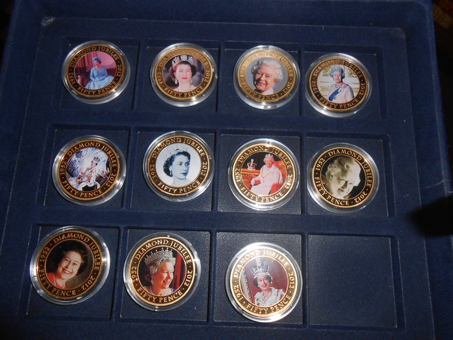 Queen Elizabeth II Coronation 1953 2013 Jubilee Coins Guernsey 50p x 3 , Cook Islands 1 dollar x 3 ,