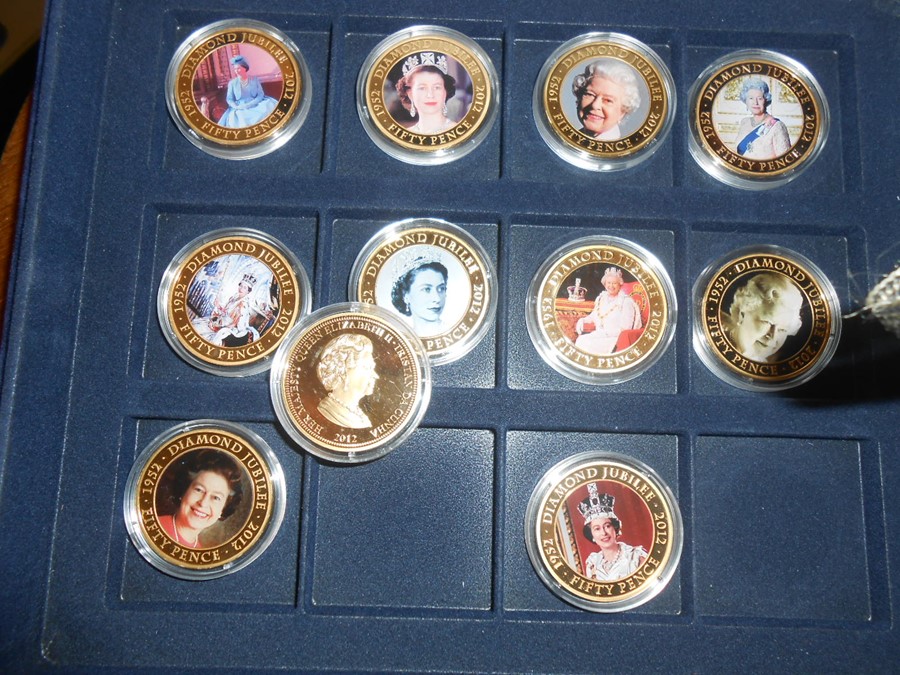 Queen Elizabeth II Coronation 1953 2013 Jubilee Coins Guernsey 50p x 3 , Cook Islands 1 dollar x 3 , - Image 2 of 7