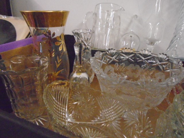 Box of glassware jugs, led crystal cut bowl, vases, bells etc - Image 2 of 3
