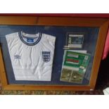 Framed England v Germany 2000 qualifier shirt, ticket and brochure display