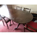 Twin pedestal dining table with one leaf and 6 chairs in need of reupholstering, 2 are carvers (