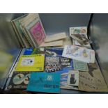 assorted ephemera, postcards, stamp albums, cards, pg tips playing cards etc etc