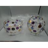 Decorative bowl and vase plus desert bowl with 3 serving bowls with etched leag desogn
