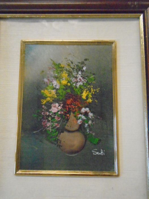 Oil on board of flowers in vase, set of 4 prints, a watercolour - Image 2 of 5