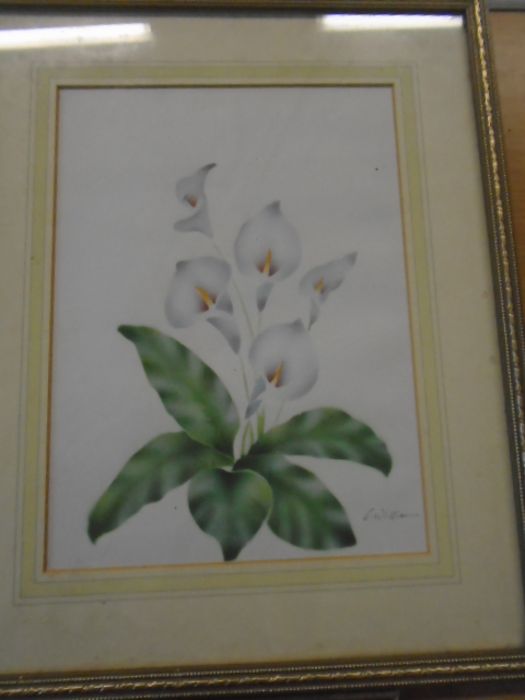 Oil on board of flowers in vase, set of 4 prints, a watercolour - Image 3 of 5