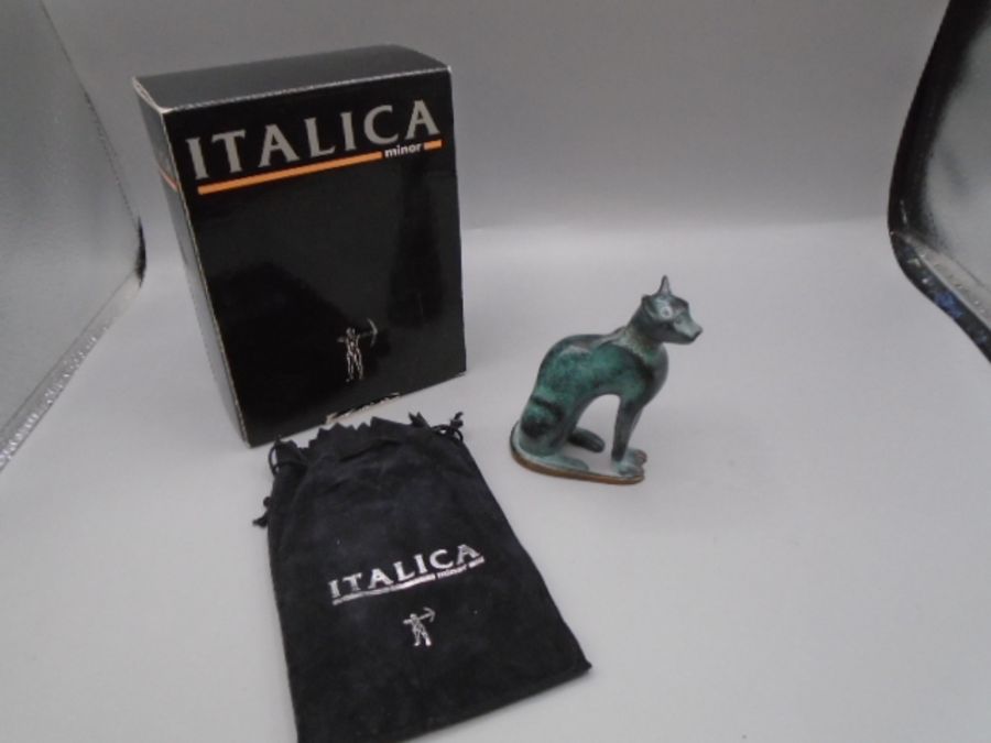 'Italica' green bronzed cat in original bag and box with leaflet 10cm tall - Image 2 of 4